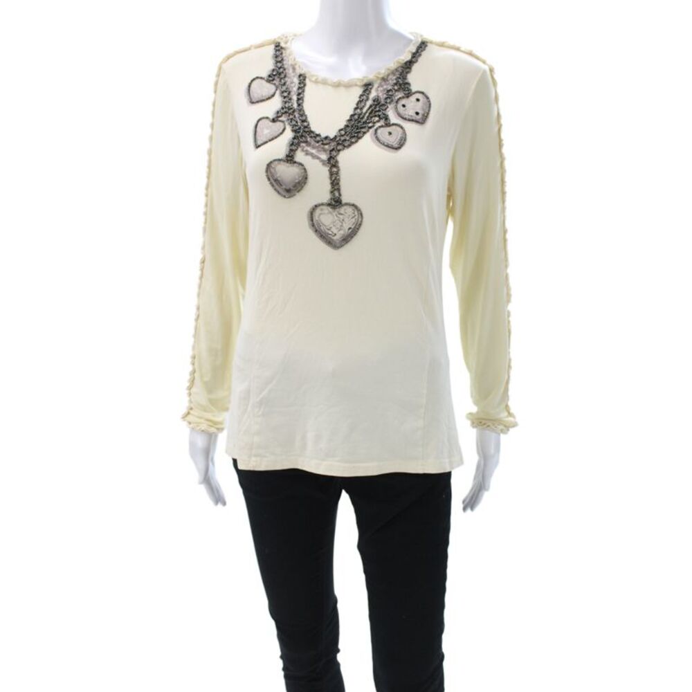 Double D Ranch Womens Ivory Jersey T-Shirt Long Sleeve Round Neck Size S